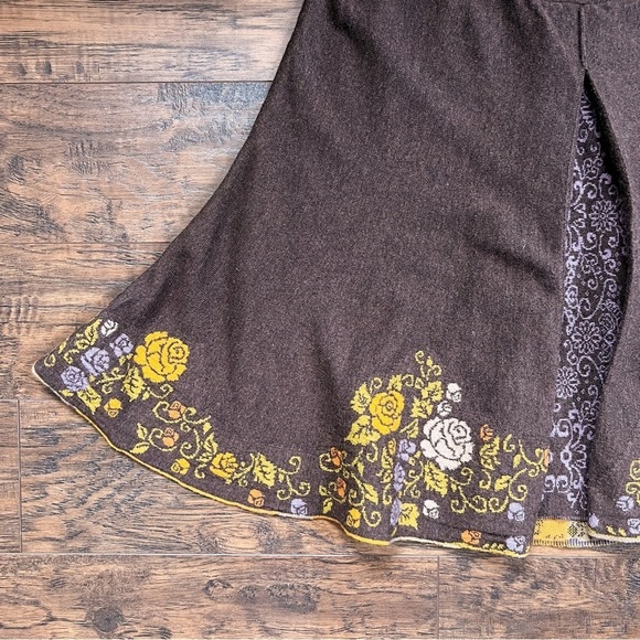 IVKO Woman • floral jacquard skirt brown wool knit flare Serbia bohemian - Picture 8 of 12